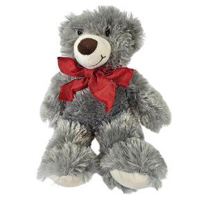 DanDee 13" Gray with Red Bow Stuffed Plush Teddy Bear